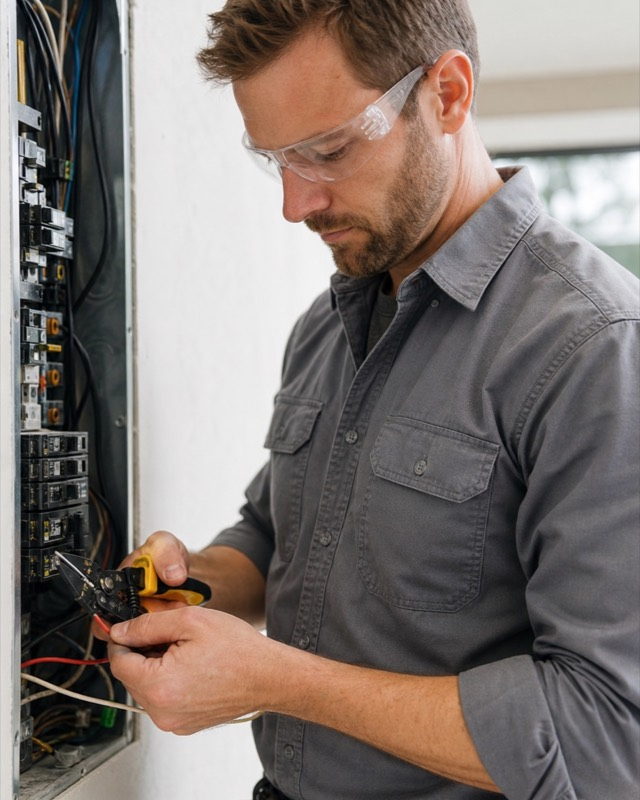 Electrician wiring a panel