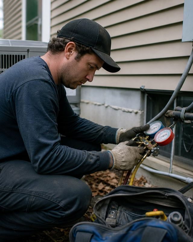 HVAC technician servicing a unit