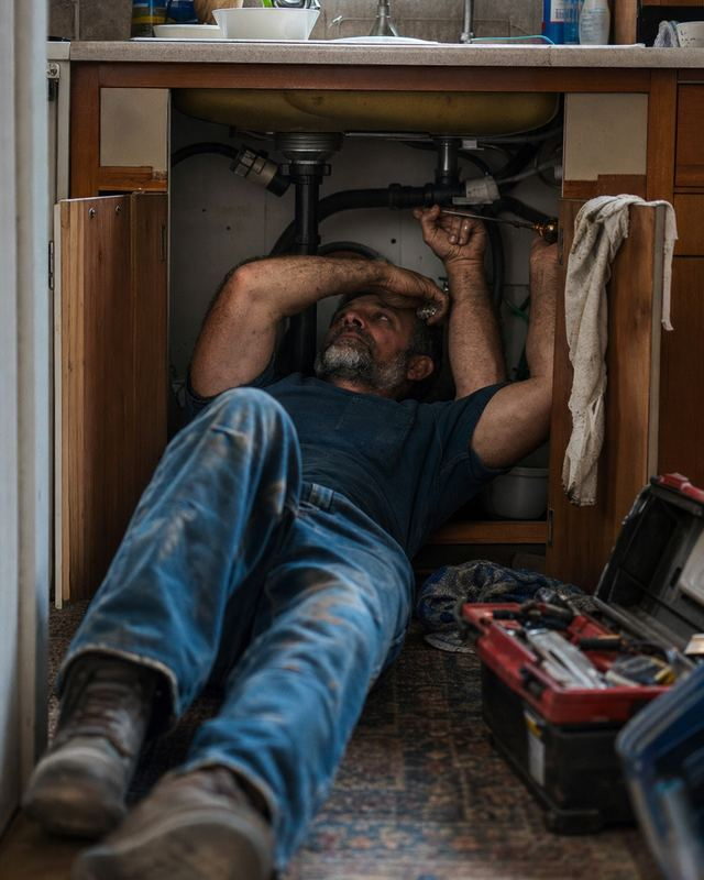 Plumber fixing a sink